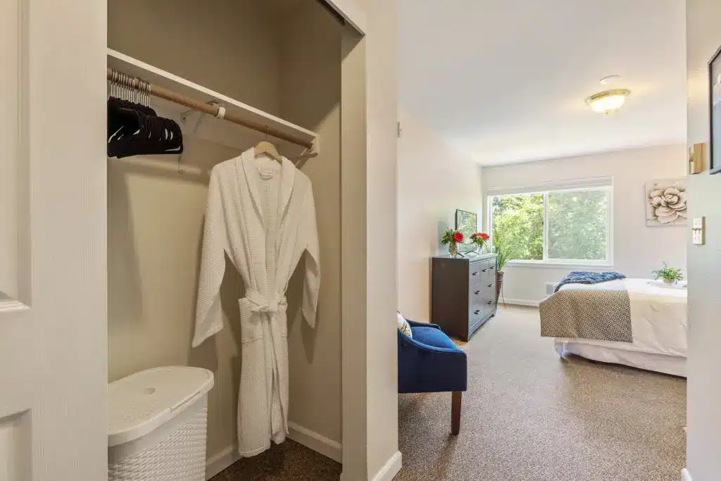 Robe Hanging In An Aegis Living Apartment Bedroom floor plan