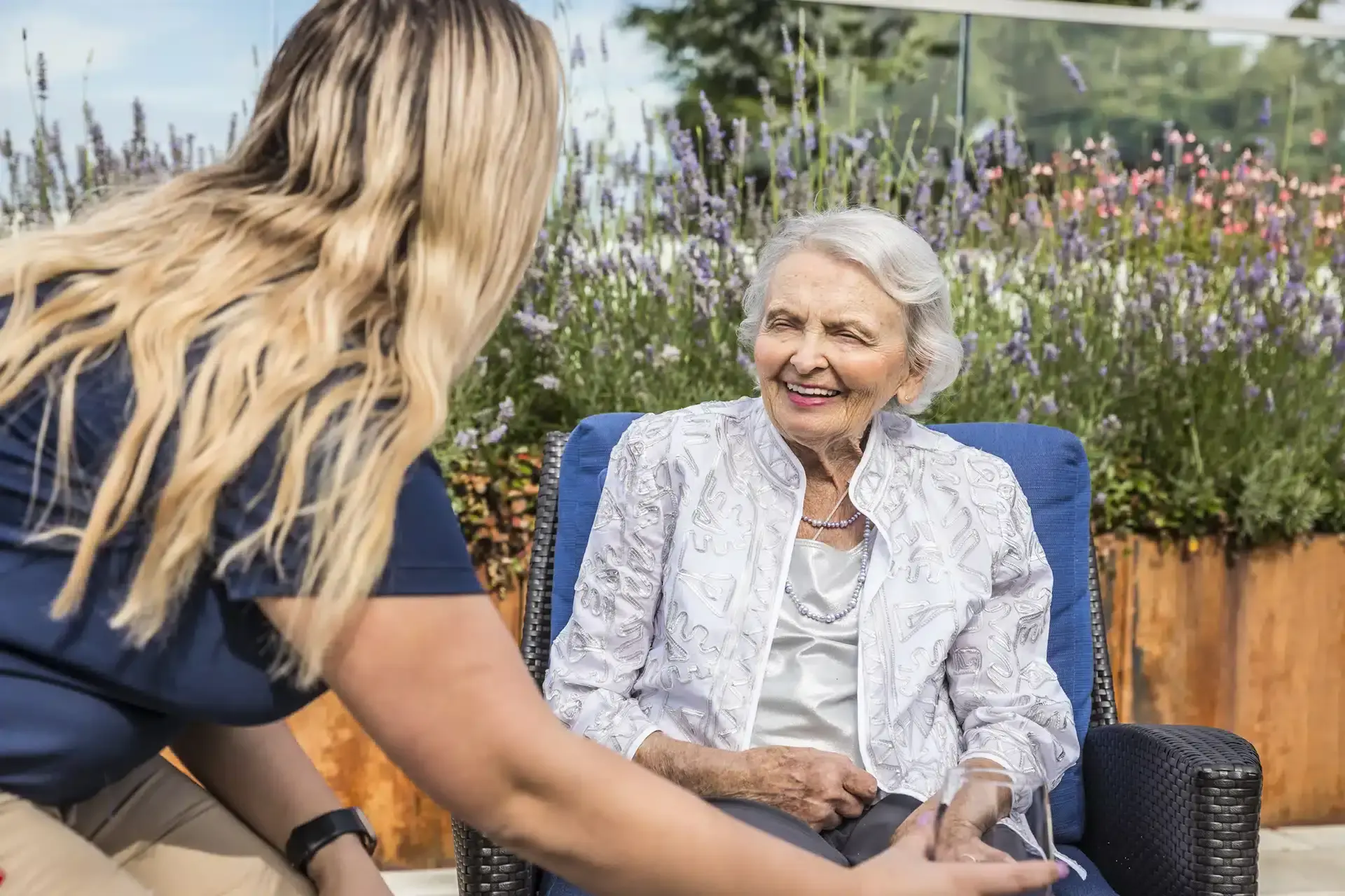 Memory-care courtyard and wellness space